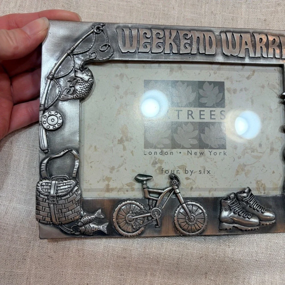 Sixtrees Weekend Warrior Pewter Metal 4x6 Photo Frame Golf Fishing Hiking‎ Bike